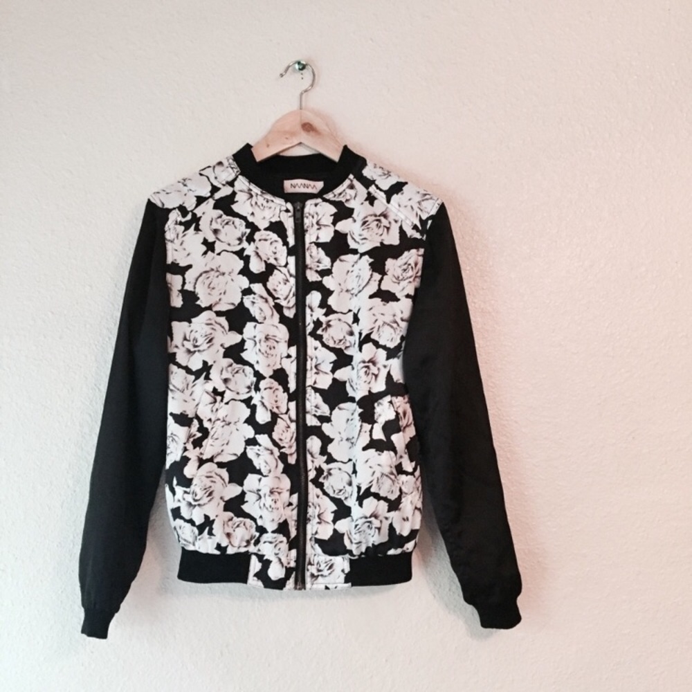 LF Naanaa bomber jacket black white rose satin extra small XS